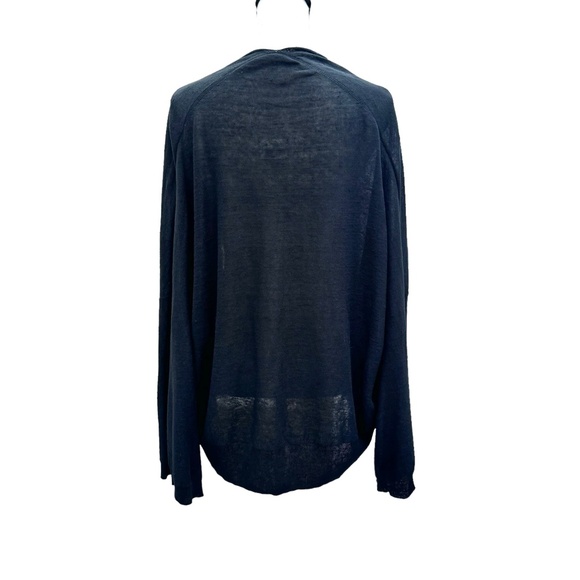 DKNY PURE BLACK KNIT LINEN OPEN CARDIGAN SHAWL COLLAR SWEATER - Picture 7 of 16